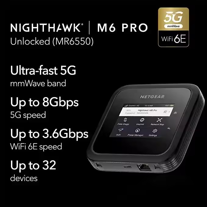 Netgear M6 Pro 5G WiFi 6E Mobile Hotspot Router Portable Business Companion for Fast Secure Connections up to 8Gbps Outdoor VoIP Router Unlocked - Image 2